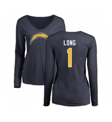 Football Women's Los Angeles Chargers #1 Ty Long Navy Blue Name & Number Logo Long Sleeve T-Shirt