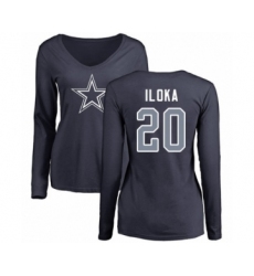 Football Women's Dallas Cowboys #20 George Iloka Navy Blue Name & Number Logo Slim Fit Long Sleeve T-Shirt