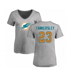Football Women's Miami Dolphins #23 Cordrea Tankersley Ash Name & Number Logo T-Shirt