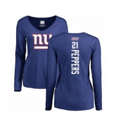 Football Women's New York Giants #21 Jabrill Peppers Royal Blue Backer Long Sleeve T-Shirt