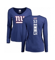 Football Women's New York Giants #53 Oshane Ximines Royal Blue Backer Long Sleeve T-Shirt