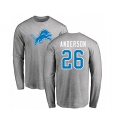 Football Detroit Lions #26 C.J. Anderson Ash Name & Number Logo Long Sleeve T-Shirt