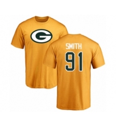Football Green Bay Packers #91 Preston Smith Gold Name & Number Logo T-Shirt