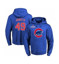 Cubs #49 Jake Arrieta Blue 2016 World Series Champions Primary Logo Pullover MLB Hoodie