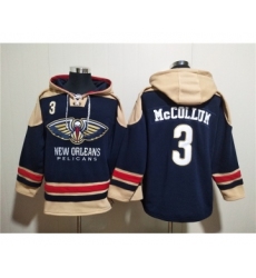 Men's New Orleans Pelicans #3 CJ McCollum Navy Ageless Must-Have Lace-Up Pullover Hoodie