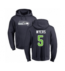 Football Seattle Seahawks #5 Jason Myers Navy Blue Name & Number Logo Pullover Hoodie