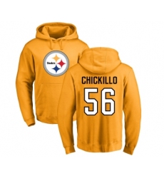Football Pittsburgh Steelers #56 Anthony Chickillo Gold Name & Number Logo Pullover Hoodie