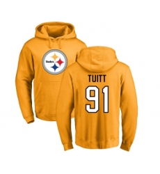 Football Pittsburgh Steelers #91 Stephon Tuitt Gold Name & Number Logo Pullover Hoodie