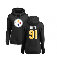 Football Women's Pittsburgh Steelers #91 Stephon Tuitt Black Name & Number Logo Pullover Hoodie