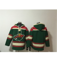 Men's Minnesota Wild Blank Green Lace-Up Pullover Hoodie