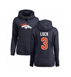 Football Women's Denver Broncos #3 Drew Lock Navy Blue Name & Number Logo Pullover Hoodie