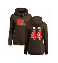 Football Women's Cleveland Browns #44 Sione Takitaki Brown Name & Number Logo Pullover Hoodie
