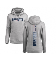 Football Women's New England Patriots #11 Julian Edelman Ash Backer Pullover Hoodie