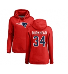 Football Women's New England Patriots #34 Rex Burkhead Red Name & Number Logo Pullover Hoodie