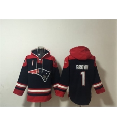 Men's New England Patriots #1 A.J. Brown Navy Ageless Must-Have Lace-Up Pullover Hoodie