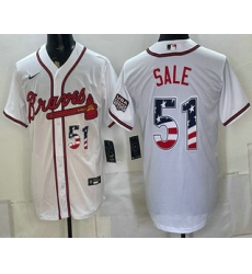 Men's Atlanta Braves #51 Chris Sale White USA 250 Fourth of July Home Stadium Stitched Jersey