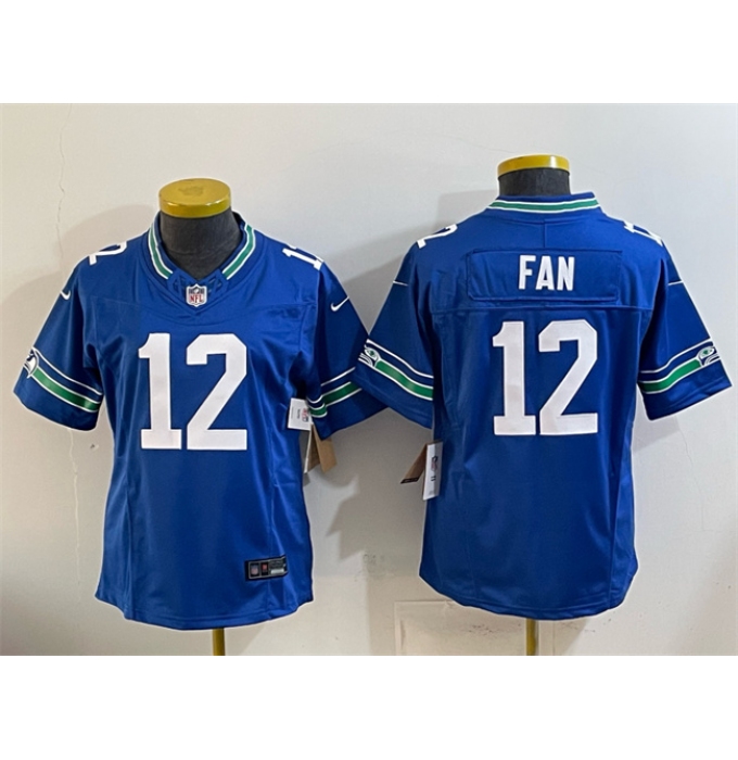 Youth Seattle Seahawks #12 Fan Royal 2024 F.U.S.E Throwback Vapor Limited Stitched Football Jersey