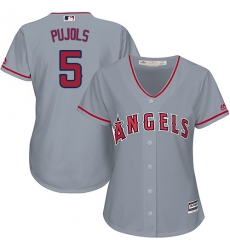 Women's Majestic Los Angeles Angels of Anaheim #5 Albert Pujols Authentic Grey MLB Jersey