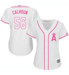 Women's Majestic Los Angeles Angels of Anaheim #56 Kole Calhoun Replica Pink Fashion MLB Jersey