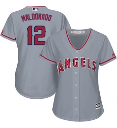 Women's Majestic Los Angeles Angels of Anaheim #12 Martin Maldonado Authentic Grey Road Cool Base MLB Jersey