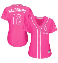 Women's Majestic Los Angeles Angels of Anaheim #12 Martin Maldonado Replica Pink Fashion MLB Jersey