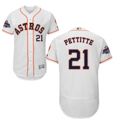 Men's Majestic Houston Astros #21 Andy Pettitte Authentic White Home 2017 World Series Champions Flex Base MLB Jersey