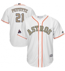 Men's Majestic Houston Astros #21 Andy Pettitte Replica White 2018 Gold Program Cool Base MLB Jersey