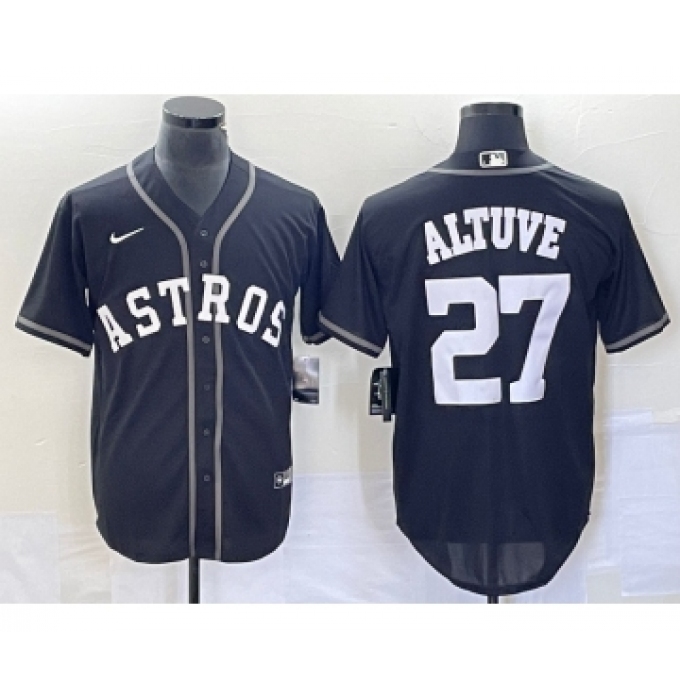 Men's Houston Astros #27 Jose Altuve Number Black Cool Base Stitched Baseball Jersey