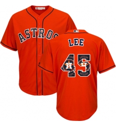 Men's Majestic Houston Astros #45 Carlos Lee Authentic Orange Team Logo Fashion Cool Base MLB Jersey