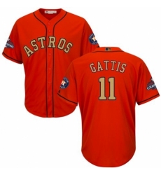 Youth Majestic Houston Astros #11 Evan Gattis Authentic Orange Alternate 2018 Gold Program Cool Base MLB Jersey