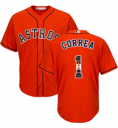 Men's Majestic Houston Astros #1 Carlos Correa Authentic Orange Team Logo Fashion Cool Base MLB Jersey