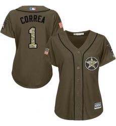 Women's Majestic Houston Astros #1 Carlos Correa Authentic Green Salute to Service MLB Jersey