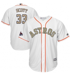 Youth Majestic Houston Astros #33 Mike Scott Authentic White 2018 Gold Program Cool Base MLB Jersey
