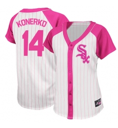 Women's Majestic Chicago White Sox #14 Paul Konerko Replica White/Pink Splash Fashion MLB Jersey