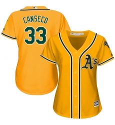 Women's Majestic Oakland Athletics #33 Jose Canseco Replica Gold Alternate 2 Cool Base MLB Jersey
