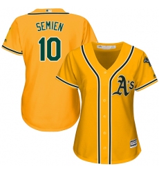 Women's Majestic Oakland Athletics #10 Marcus Semien Replica Gold Alternate 2 Cool Base MLB Jersey