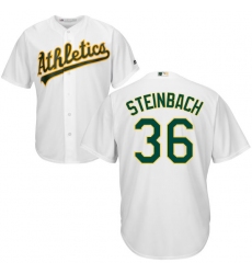 Youth Majestic Oakland Athletics #36 Terry Steinbach Authentic White Home Cool Base MLB Jersey
