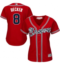 Women's Majestic Atlanta Braves #8 Bob Uecker Authentic Red Alternate Cool Base MLB Jersey