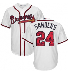 Men's Majestic Atlanta Braves #24 Deion Sanders Authentic White Team Logo Fashion Cool Base MLB Jersey