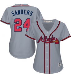 Women's Majestic Atlanta Braves #24 Deion Sanders Replica Grey Road Cool Base MLB Jersey