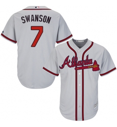 Youth Majestic Atlanta Braves #7 Dansby Swanson Authentic Grey Road Cool Base MLB Jersey