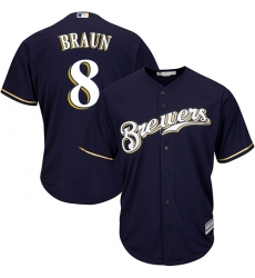 Youth Majestic Milwaukee Brewers #8 Ryan Braun Authentic Navy Blue Alternate Cool Base MLB Jersey