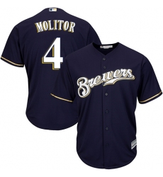 Youth Majestic Milwaukee Brewers #4 Paul Molitor Authentic Navy Blue Alternate Cool Base MLB Jersey