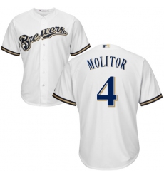 Youth Majestic Milwaukee Brewers #4 Paul Molitor Replica White Home Cool Base MLB Jersey