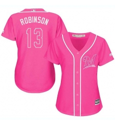 Women's Majestic Milwaukee Brewers #13 Glenn Robinson Replica Pink Fashion Cool Base MLB Jersey