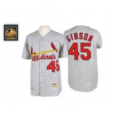 Men's Mitchell and Ness 1967 St. Louis Cardinals #45 Bob Gibson Authentic Grey Throwback MLB Jersey