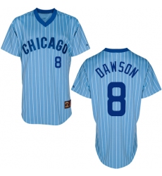 Men's Majestic Chicago Cubs #8 Andre Dawson Authentic Blue/White Strip Cooperstown Throwback MLB Jersey