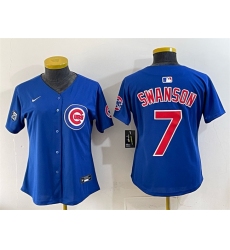 Women's Chicago Cubs #7 Dansby Swanson Royal 'Ryne Sandberg Tribute' Vapor Limited V2 Stitched Baseball Jersey(Run Small)