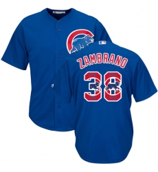 Men's Majestic Chicago Cubs #38 Carlos Zambrano Authentic Royal Blue Team Logo Fashion Cool Base MLB Jersey