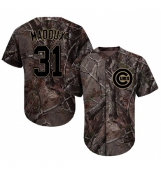 Youth Majestic Chicago Cubs #31 Greg Maddux Authentic Camo Realtree Collection Flex Base MLB Jersey